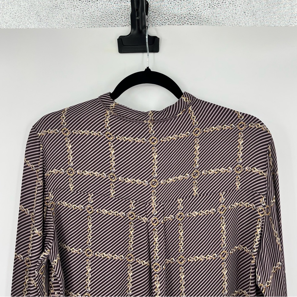 REISS Nyla Chain Link Print Button Down Top Blouse Striped Long Sleeve Size 4 - Picture 9 of 16